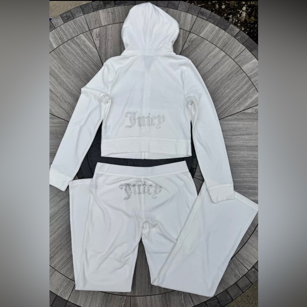 NEW! NWT JUICY COUTURE Velour OG Bling Tracksuit Hoodie & Pant Set White